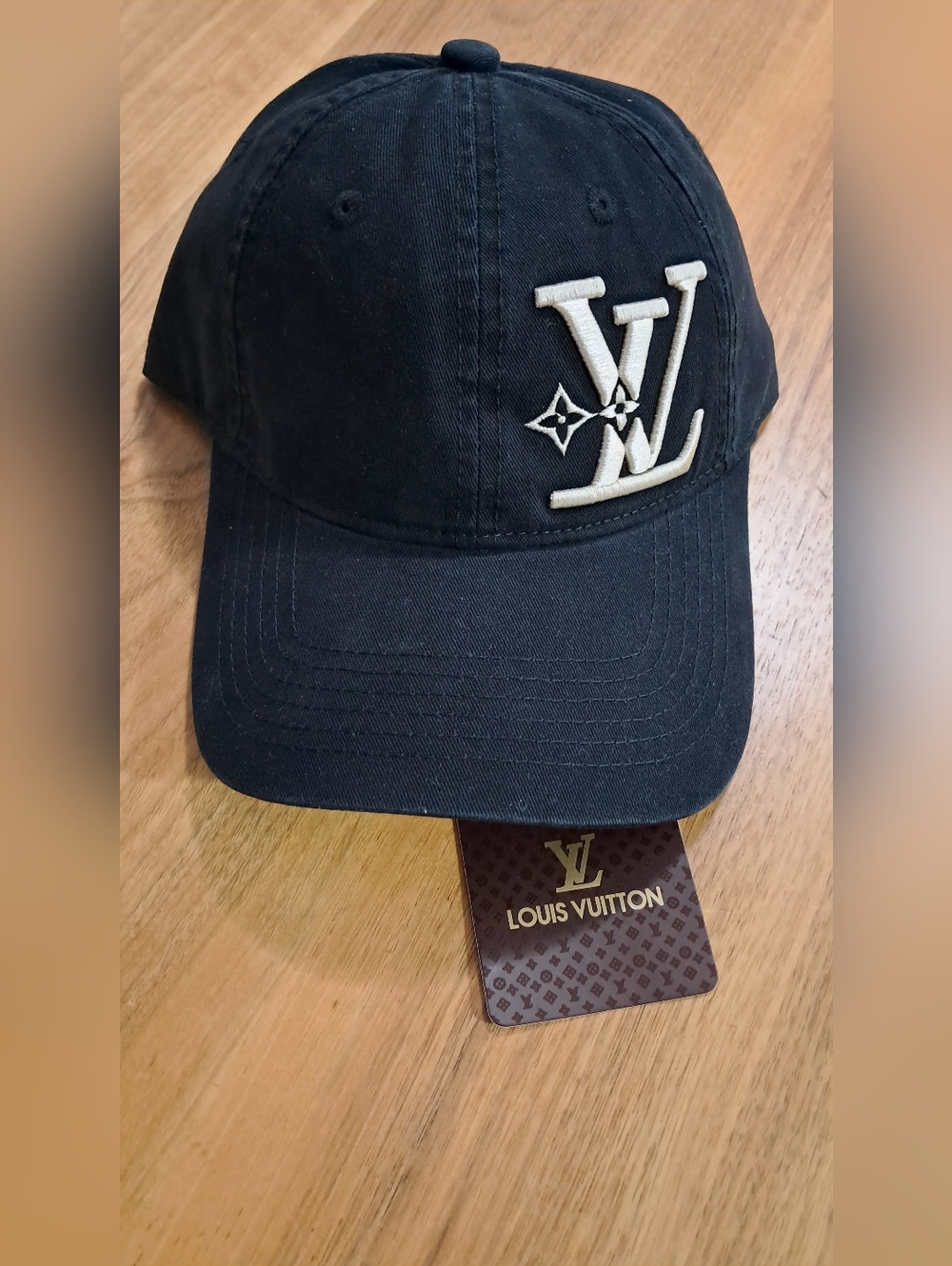 Louis Vuitton Black Cap with Cream LV Embroidery